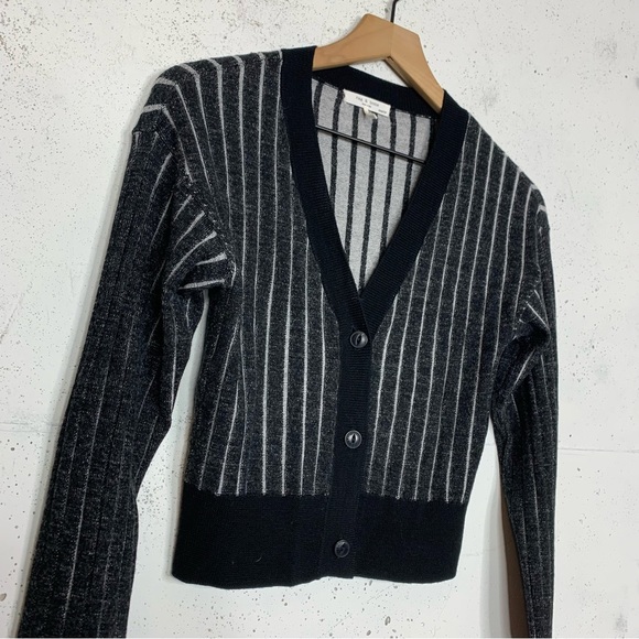 Rag & Bone Button Front Striped Black Fitted Cardigan Sweater - Picture 3 of 9